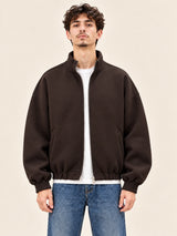 Erkek Panda Kahve Boxy Fit Fermuarlı Bomber Ceket