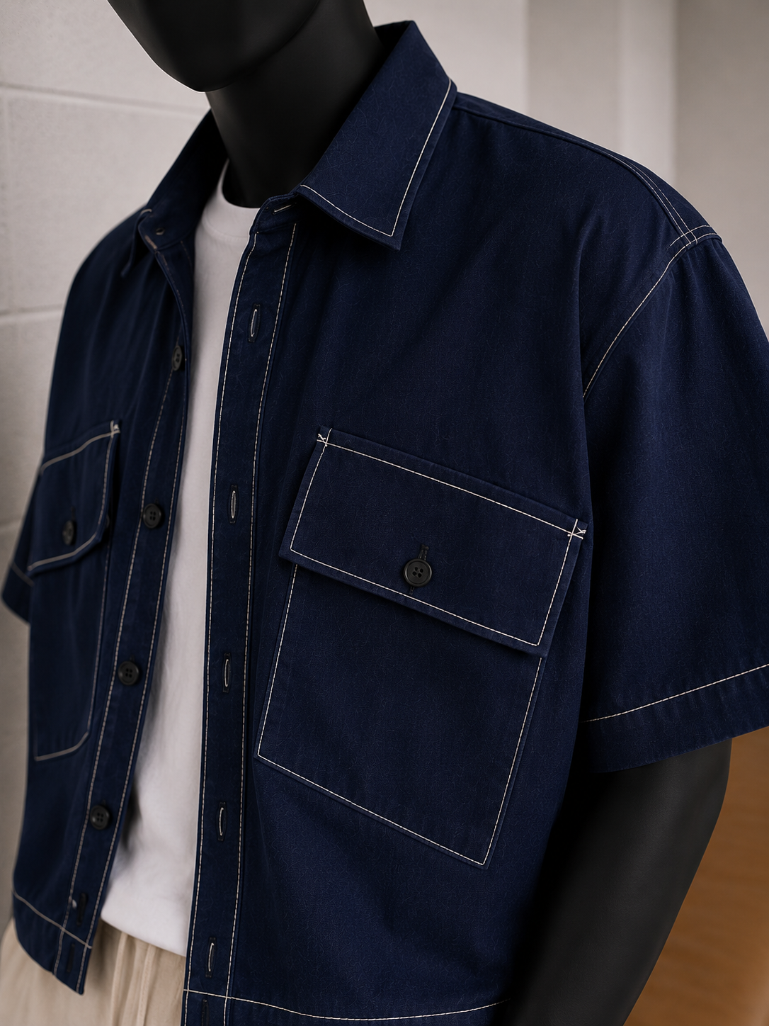 Erkek Oversize Kısa Kol Cepli Crop Gömlek Modeli