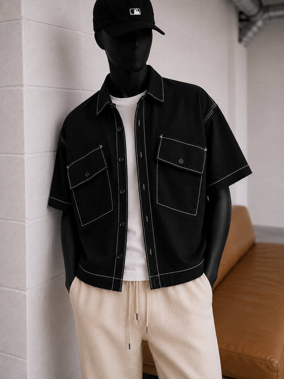 Erkek Oversize Kısa Kol Cepli Crop Gömlek Modeli