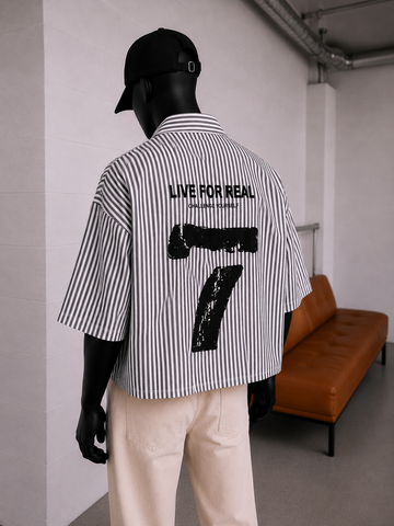 Erkek Oversize Kısa Kol Sırt Baskılı Gömlek Modeli