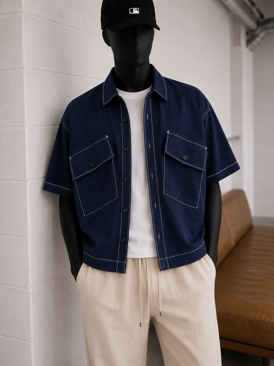Erkek Oversize Kısa Kol Cepli Crop Gömlek Modeli