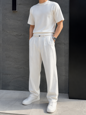 Erkek Baggy Fit Keten Beyaz Pantolon