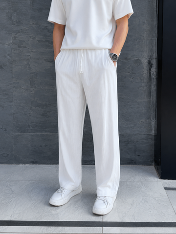 Erkek Keten Baggy Pantolon Modeli – Rahat Kalıp Beyaz