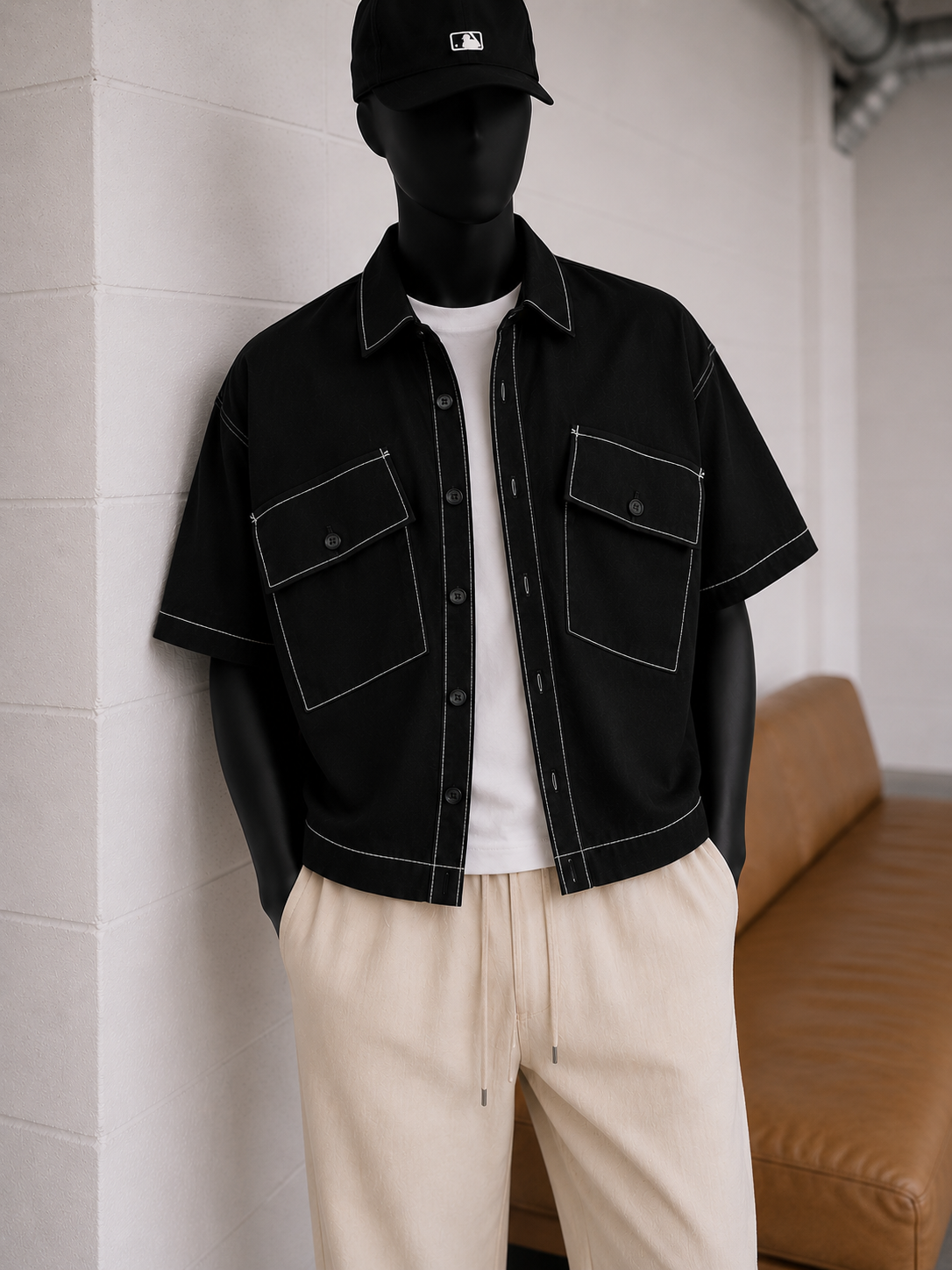 Erkek Oversize Kısa Kol Cepli Crop Gömlek Modeli