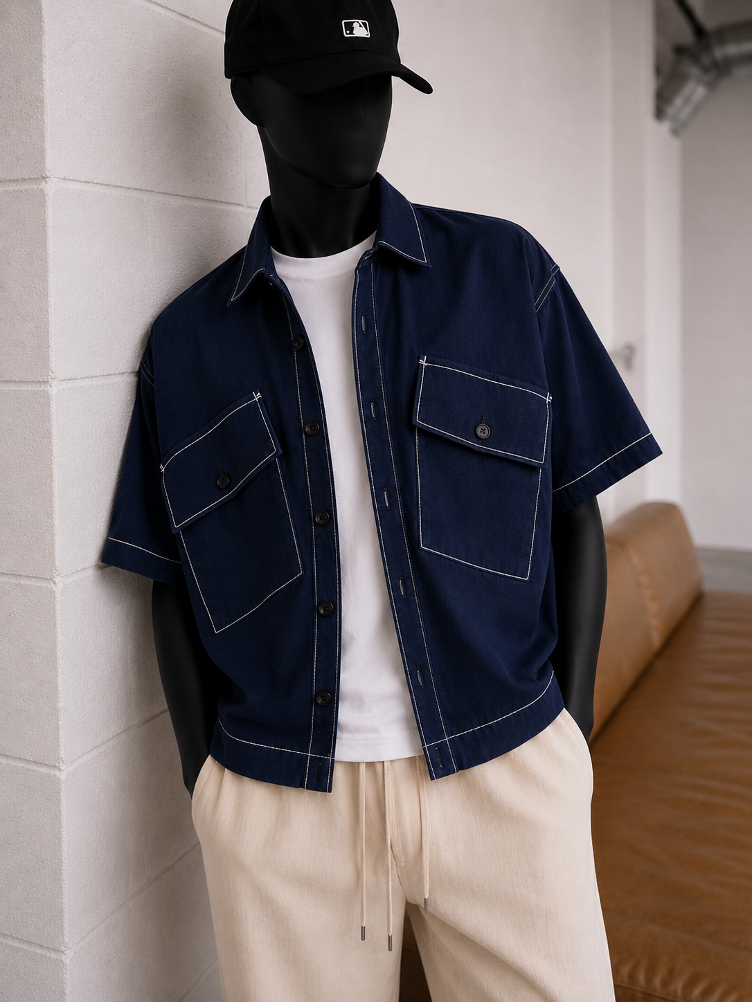 Erkek Oversize Kısa Kol Cepli Crop Gömlek Modeli