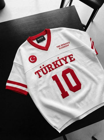 TÜRKİYE Nakışlı Oversize Triko Tshirt