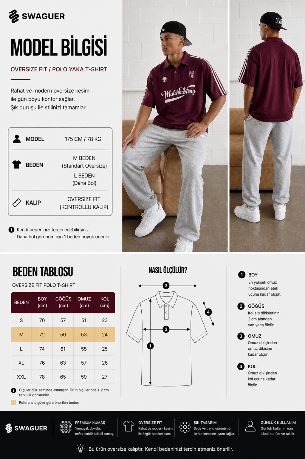 Matcha Story Baskılı Premium Polo Yaka Oversize T-Shirt Erkek