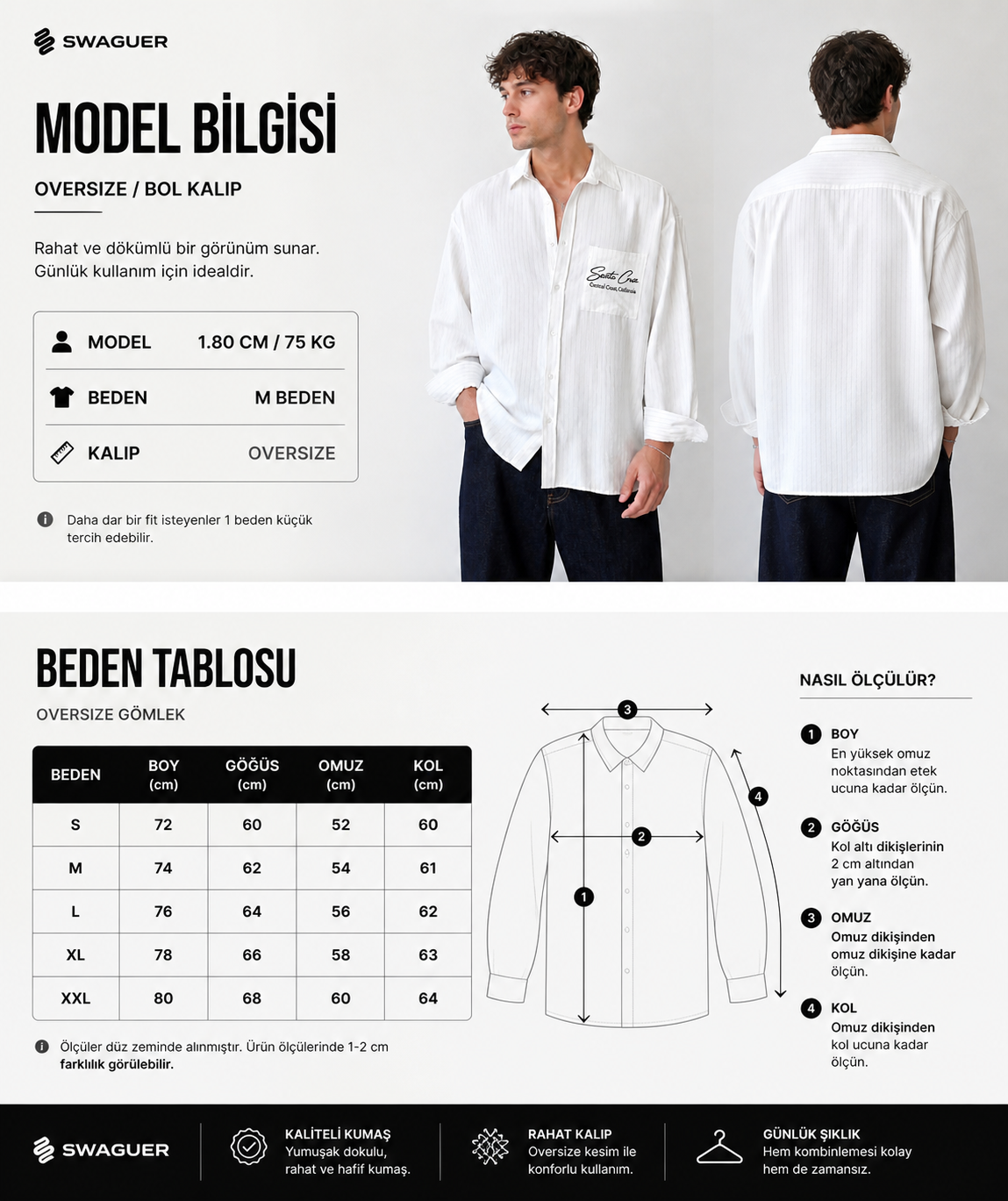Erkek Oversize Santa Cruz Nakışlı Çizgili Poplin Gömlek Modeli