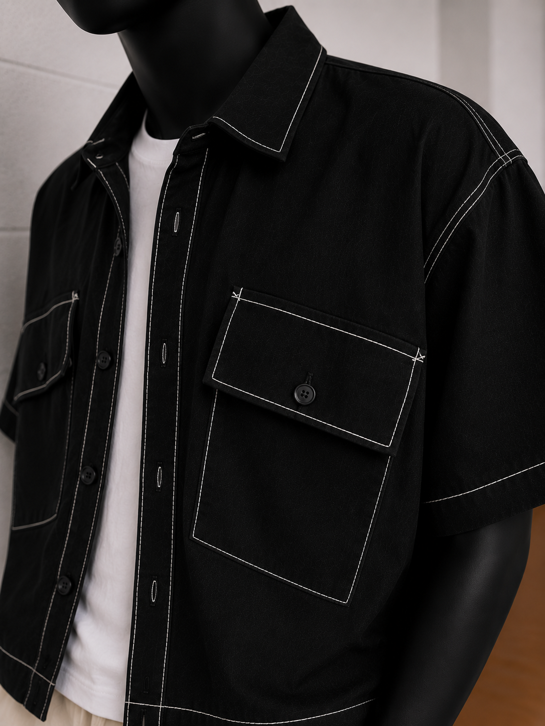 Erkek Oversize Kısa Kol Cepli Crop Gömlek Modeli