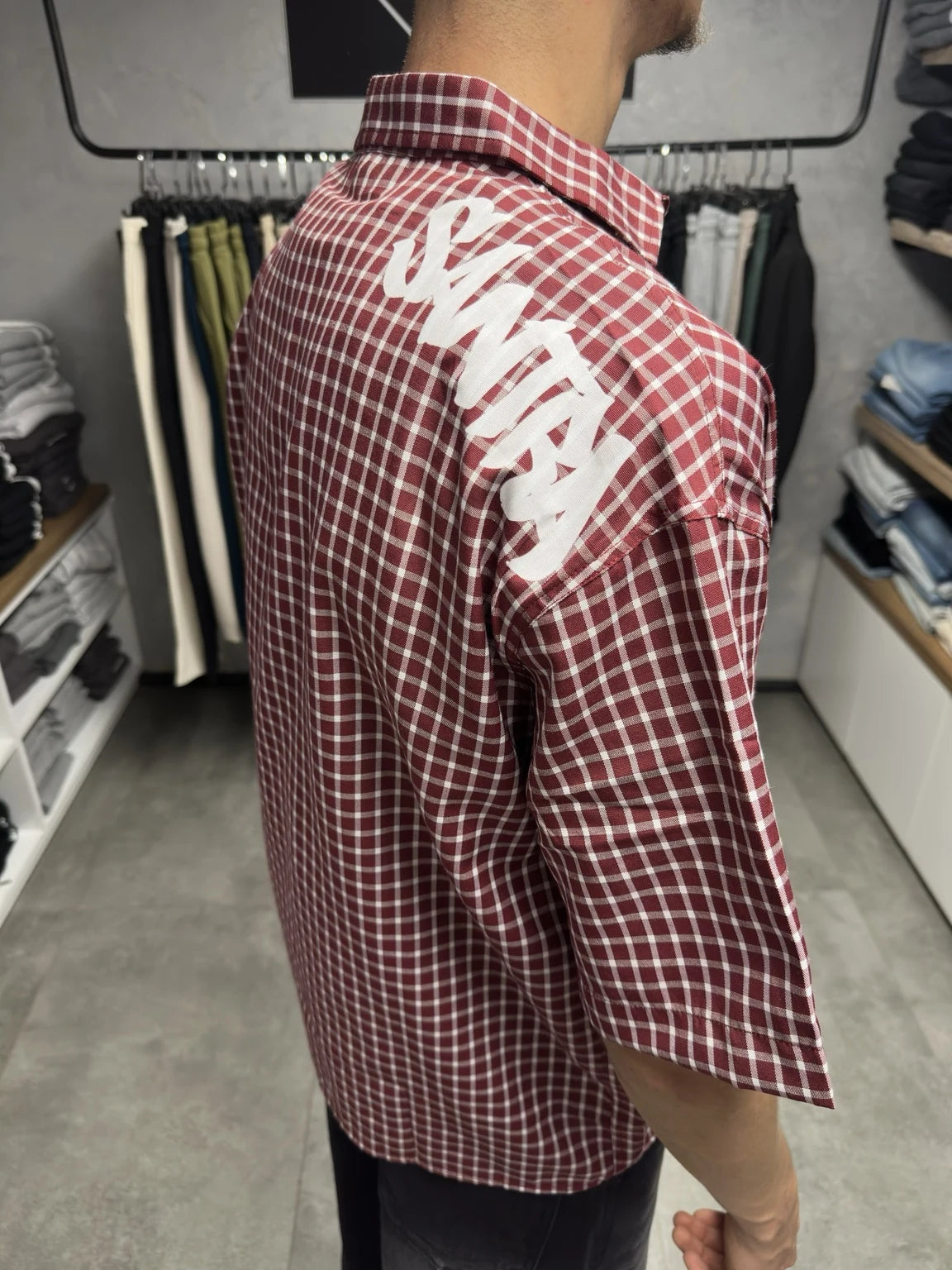 Erkek Ekoseli Kısa Kollu Boxy Fit Gömlek