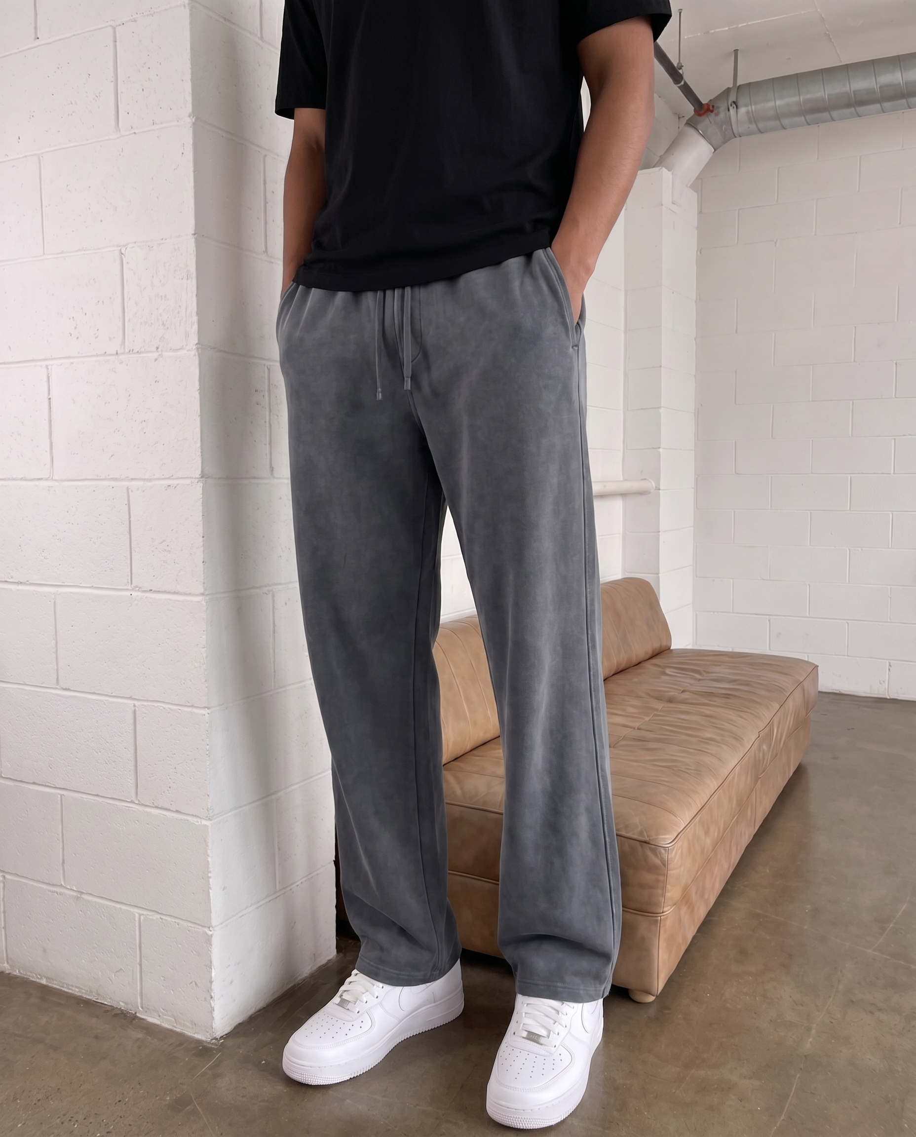 Erkek Yıkamalı Basic Baggy Eşofman Altı