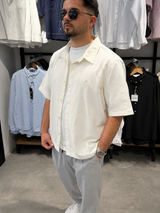 Erkek Oversize Kısa Kol Linen Gömlek Modeli - Beyaz