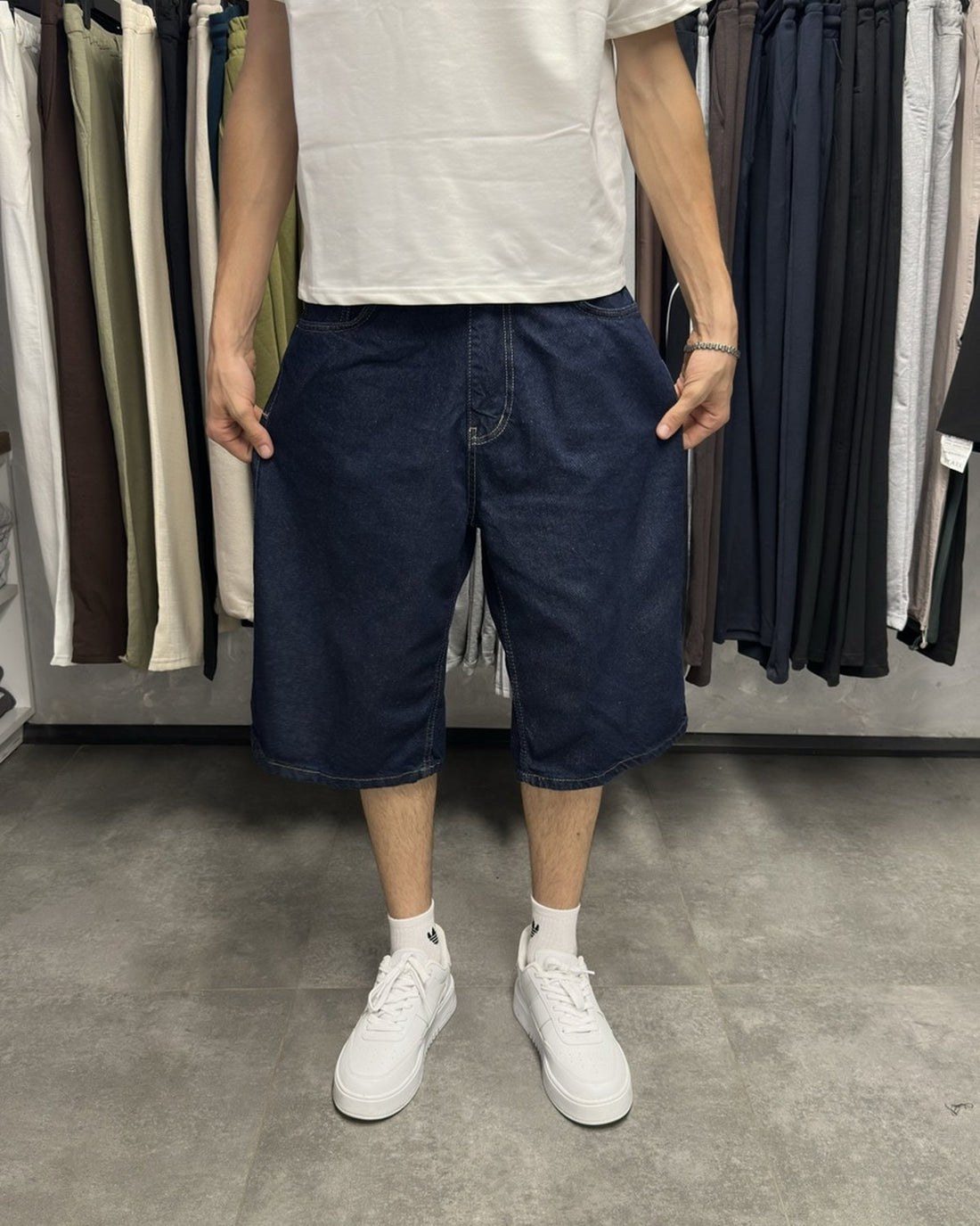 Erkek Lacivert Baggy Kot Şort Modeli – Rahat Kalıp Denim