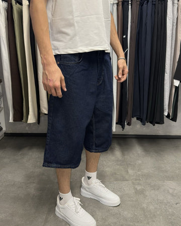 Erkek Lacivert Baggy Kot Şort Modeli – Rahat Kalıp Denim