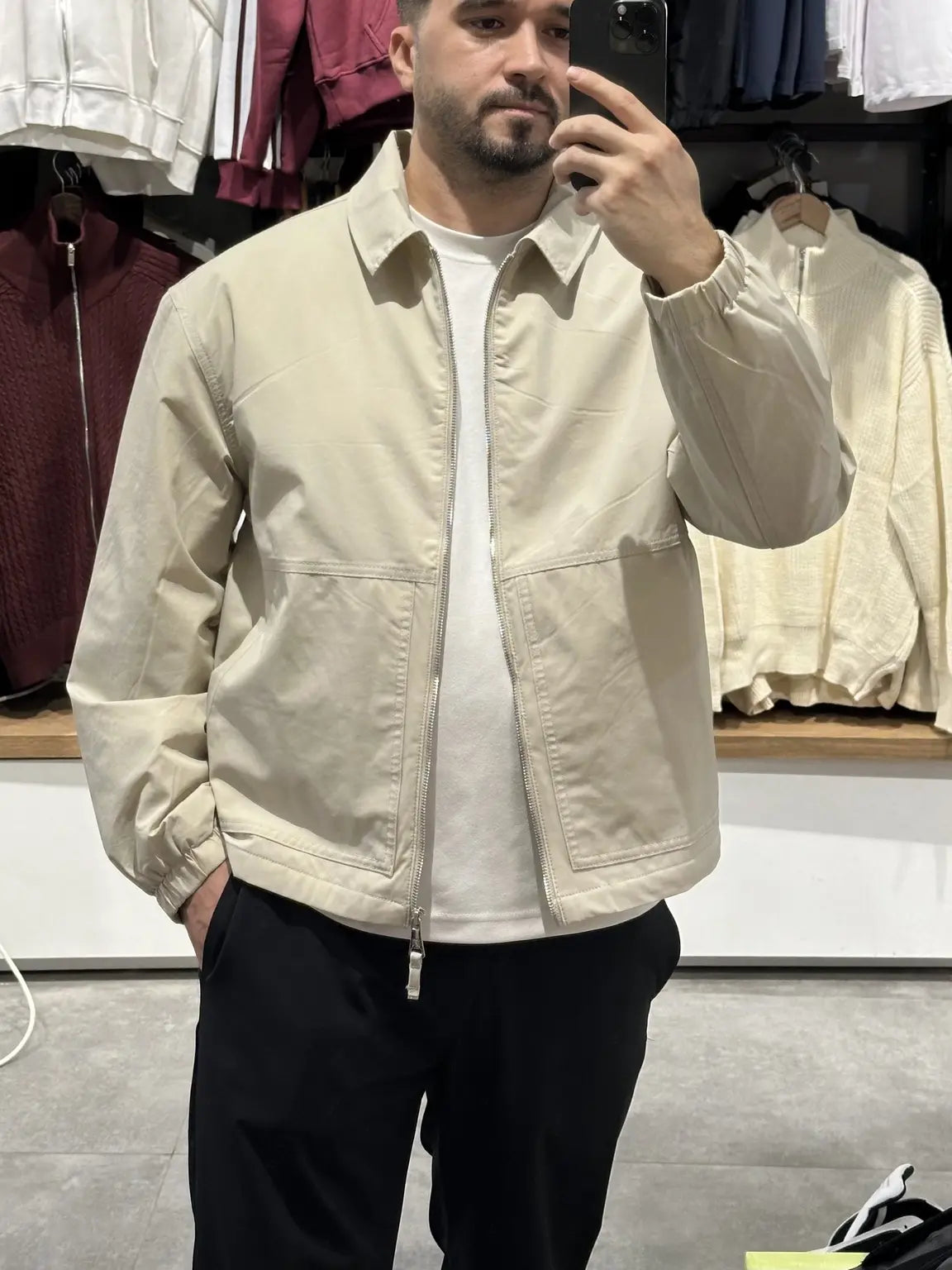 Krem kalın boxy fit yağmurluk ceket
