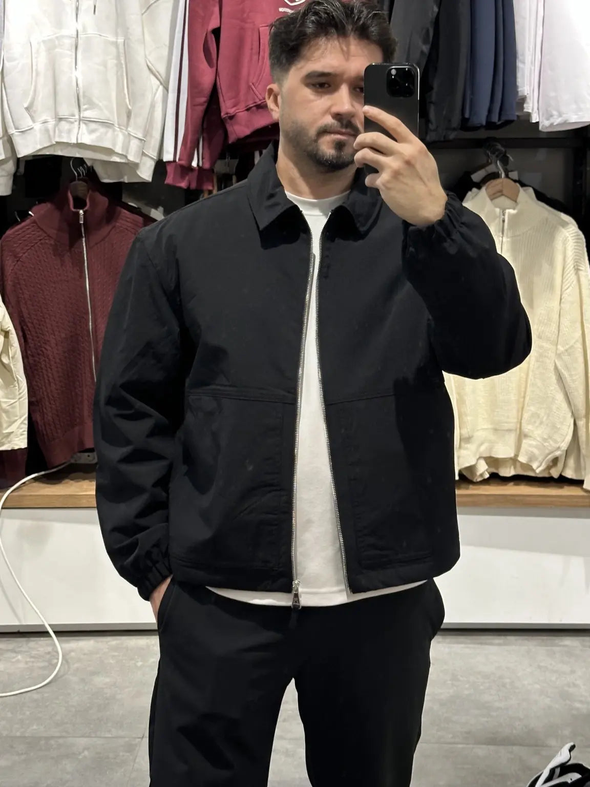 Siyah kalın boxy fit yağmurluk ceket