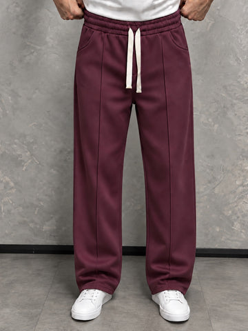 Bordo çıma detaylı baggy eşofman altı önden görünüm