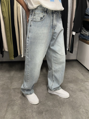 Erkek buz mavi super baggy pantolon ön görünüm