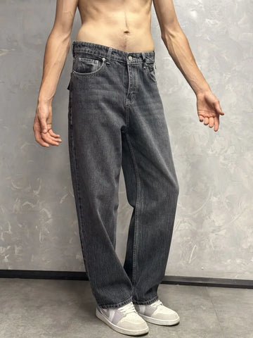 Erkek Eskitme Antrasit Loose Fit Baggy Jeans - Görsel 1