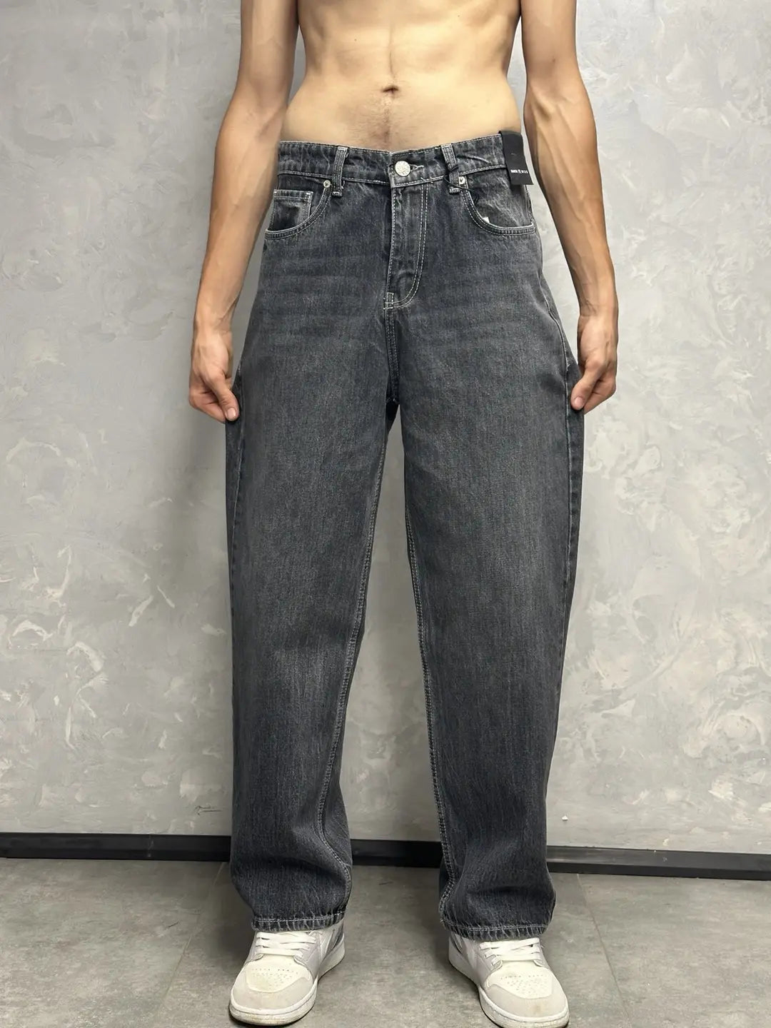 Erkek Eskitme Antrasit Loose Fit Baggy Jeans - Görsel 2