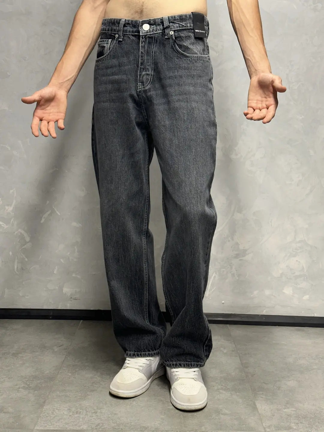 Erkek Eskitme Antrasit Loose Fit Baggy Jeans - Görsel 3