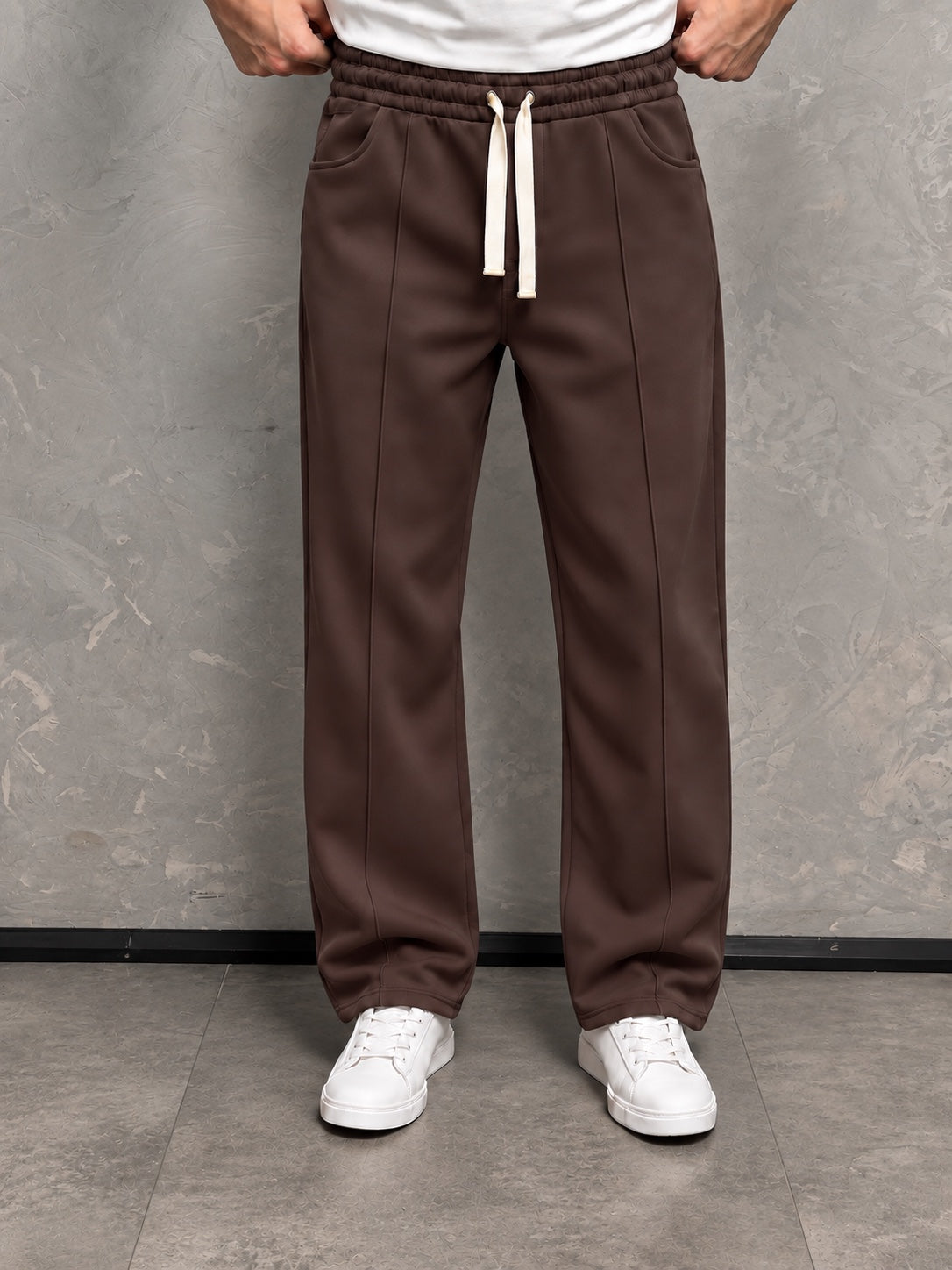 Erkek kahve çıma detaylı baggy eşofman altı ikinci görünüm