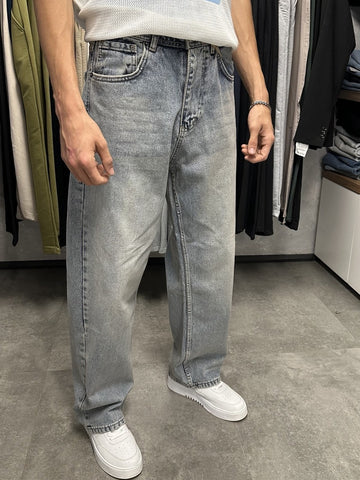 Erkek mavi super baggy pantolon ön görünüm