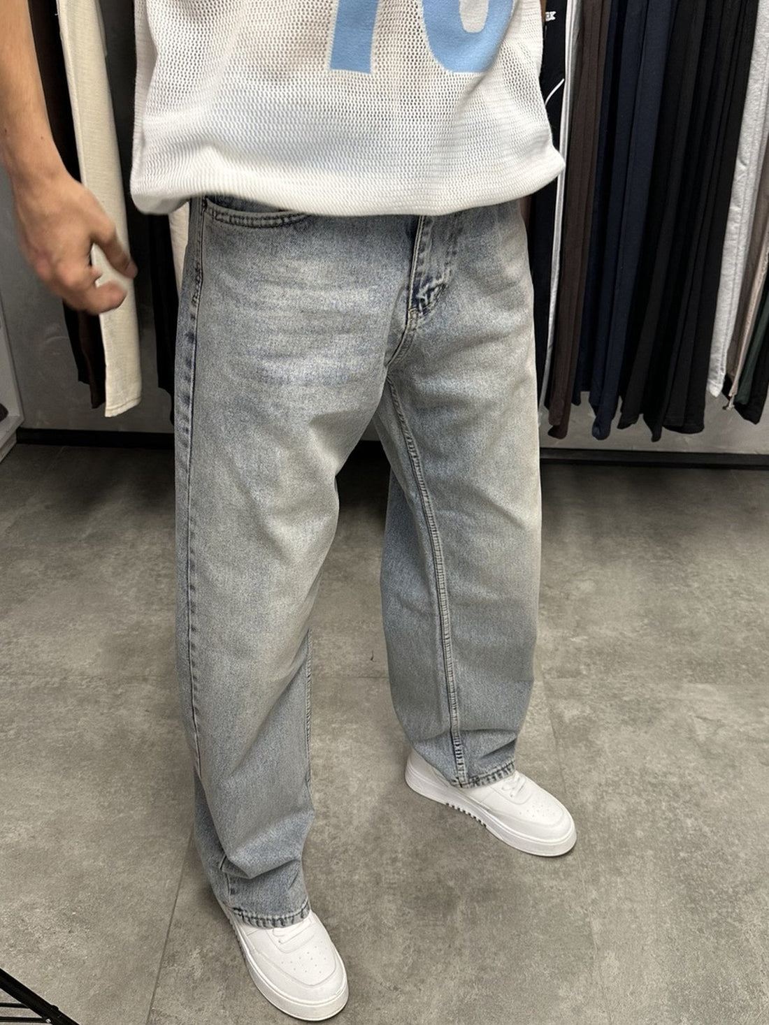 Erkek mavi super baggy pantolon ön görünüm