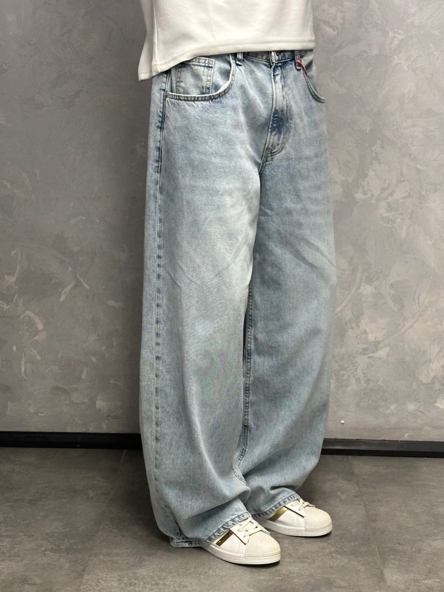 GRJ erkek açık mavi super baggy jeans ön görünüm