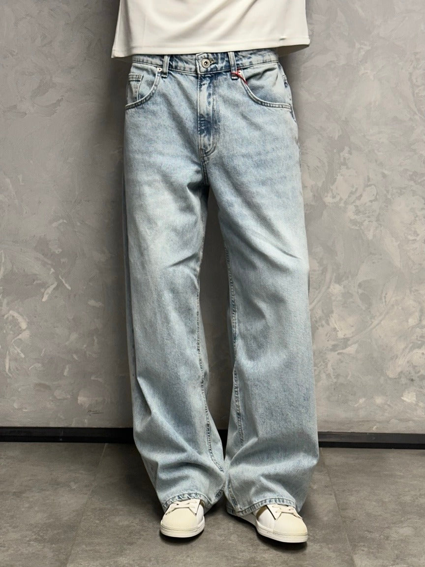 GRJ erkek açık mavi super baggy jeans tam boy görünüm
