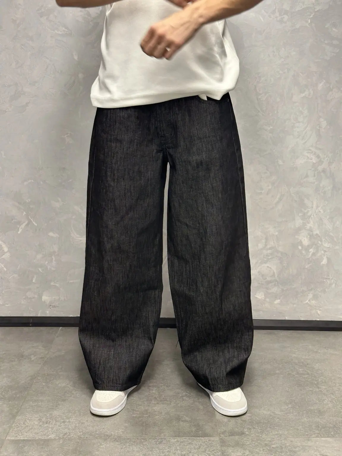 GRJ Erkek Charcoal Black Super Baggy Pantolon ön görünüm