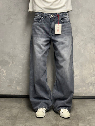 GRJ erkek eskitme antrasit super baggy jeans ön görünüm