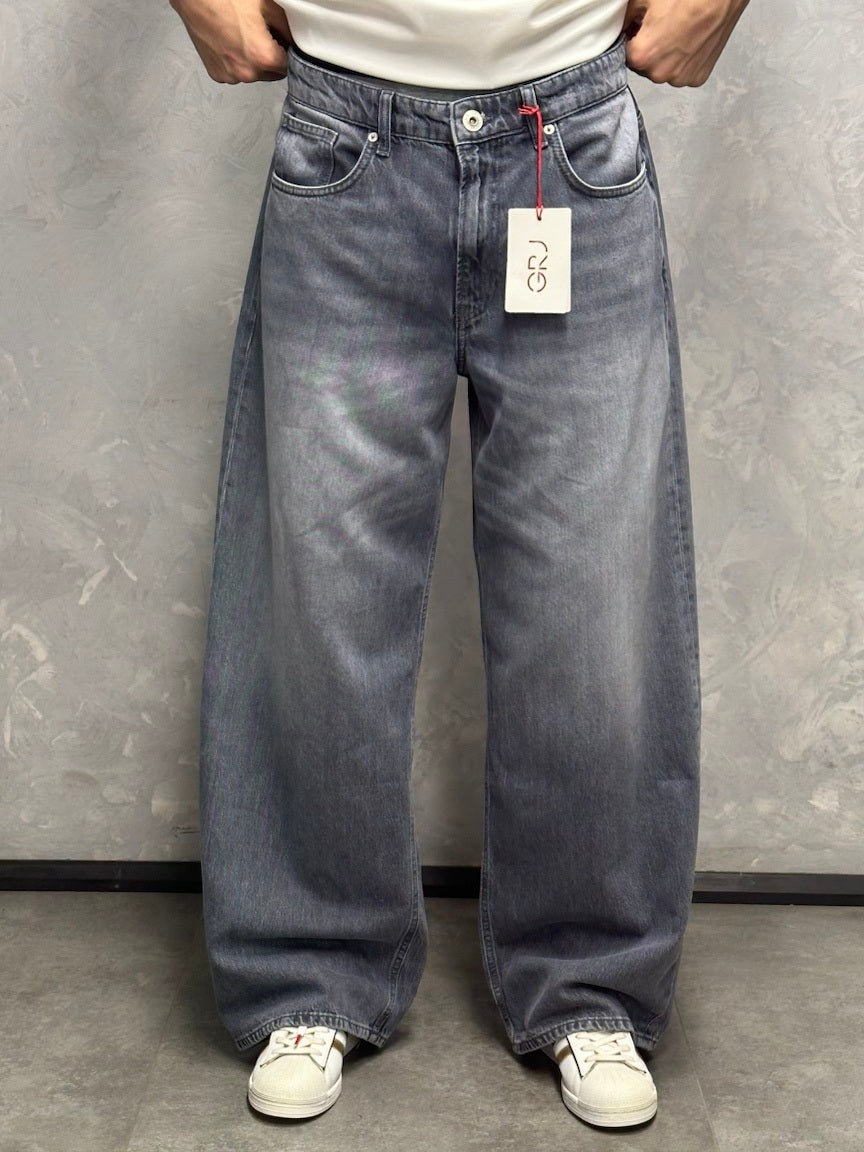 GRJ erkek eskitme antrasit super baggy jeans kalıp görünümü