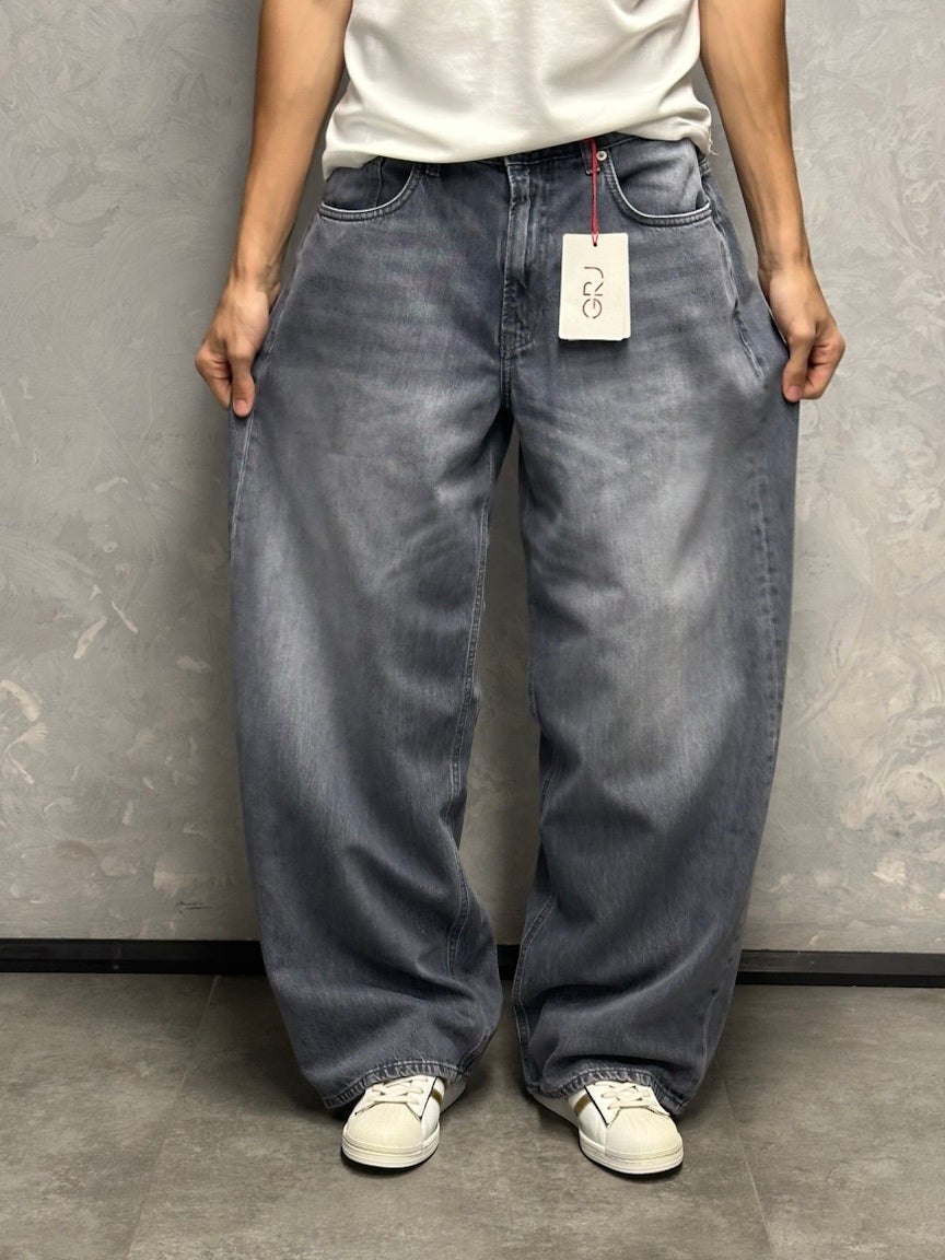 GRJ erkek eskitme antrasit super baggy jeans geniş paça görünümü