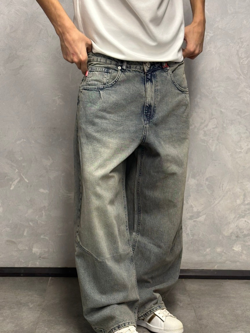 GRJ erkek eskitme haki balon fit baggy jeans kalıp görünümü