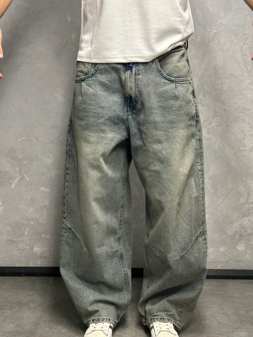 GRJ erkek eskitme haki balon fit baggy jeans kalıp görünümü