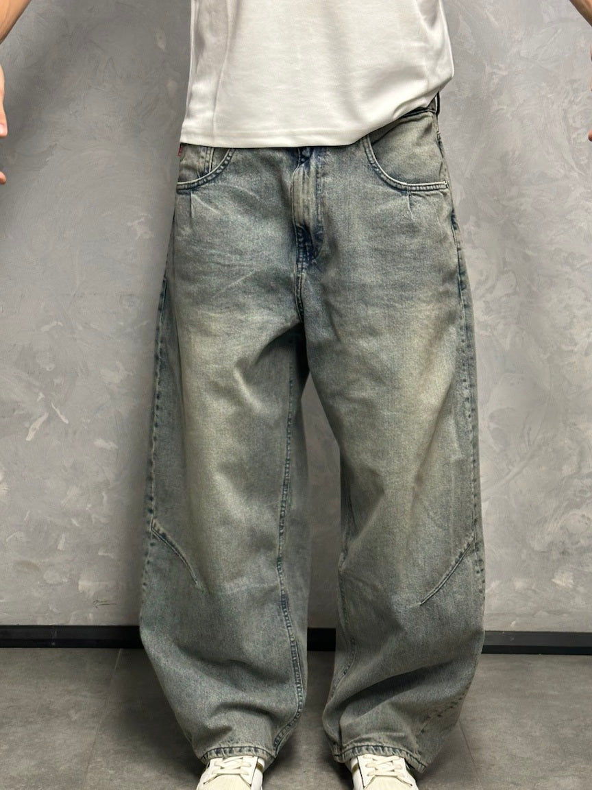 GRJ erkek eskitme haki balon fit baggy jeans kalıp görünümü