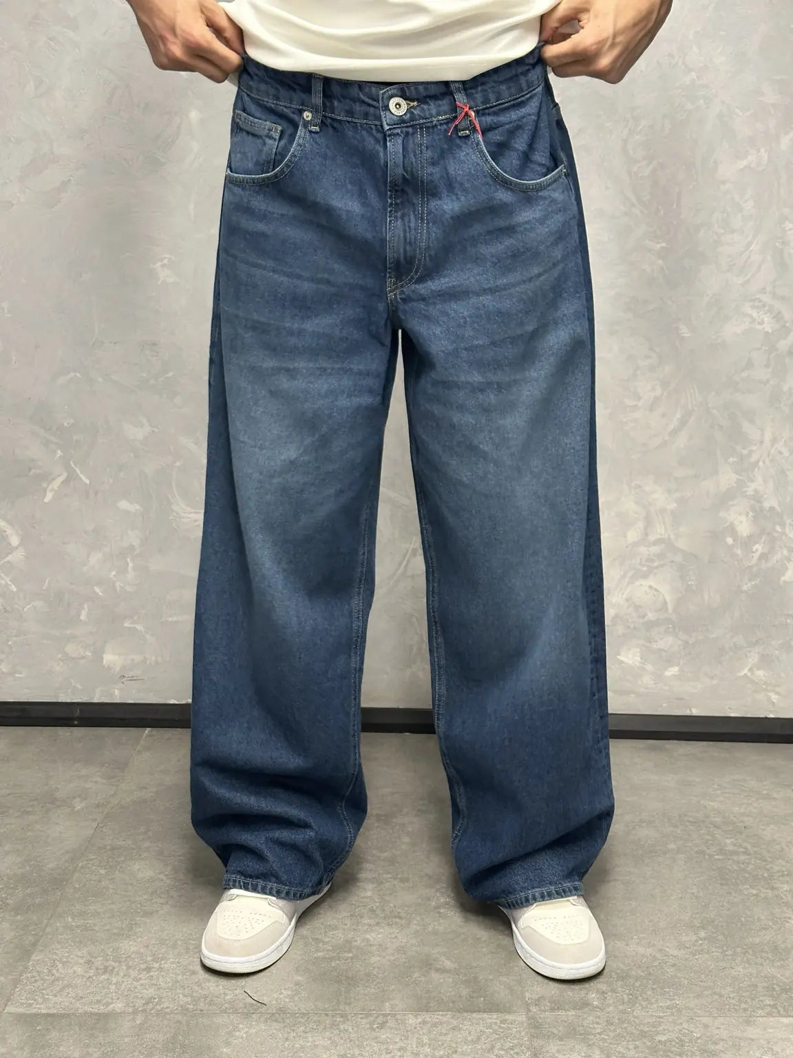 GRJ Erkek Koyu Mavi Super Baggy Pantolon ön görünüm
