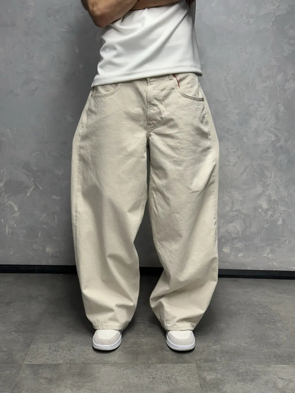 GRJ Erkek Krem Super Baggy Pantolon ön görünüm