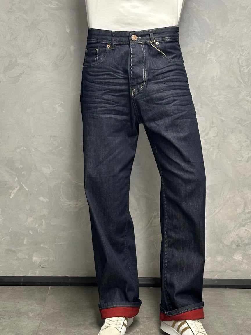 GRJ erkek lacivert porto detaylı super baggy jeans ön görünümü