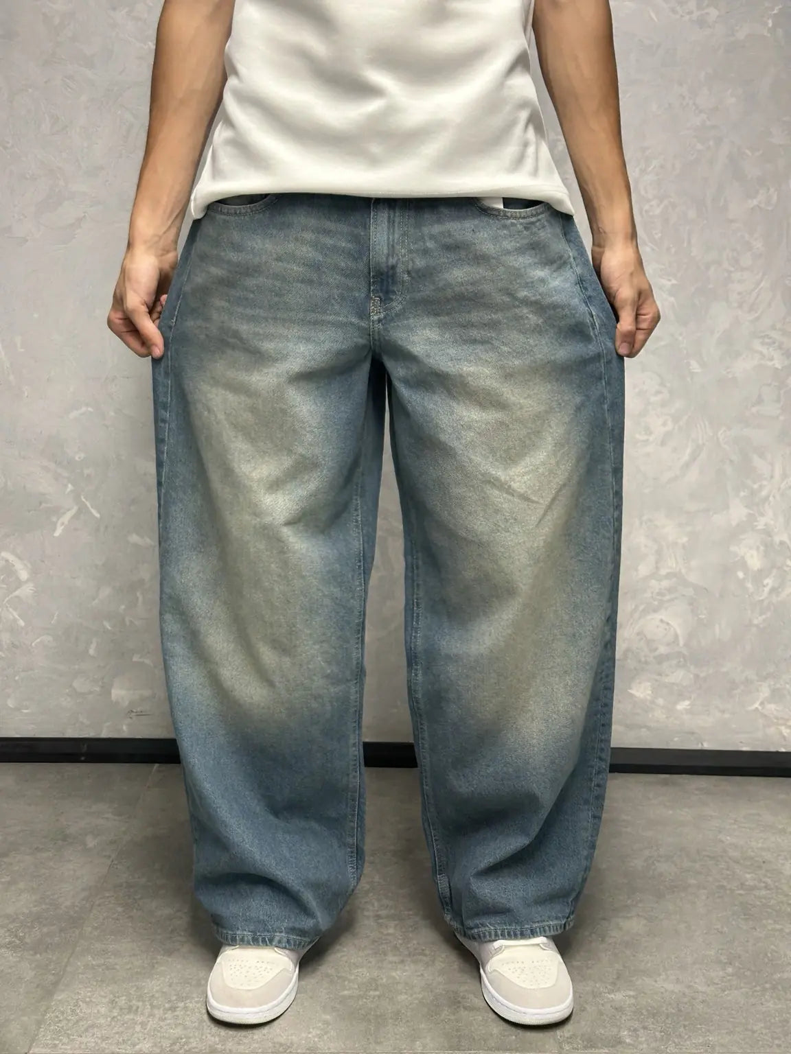 GRJ Erkek Taş Mavi Super Baggy Pantolon fit görünüm