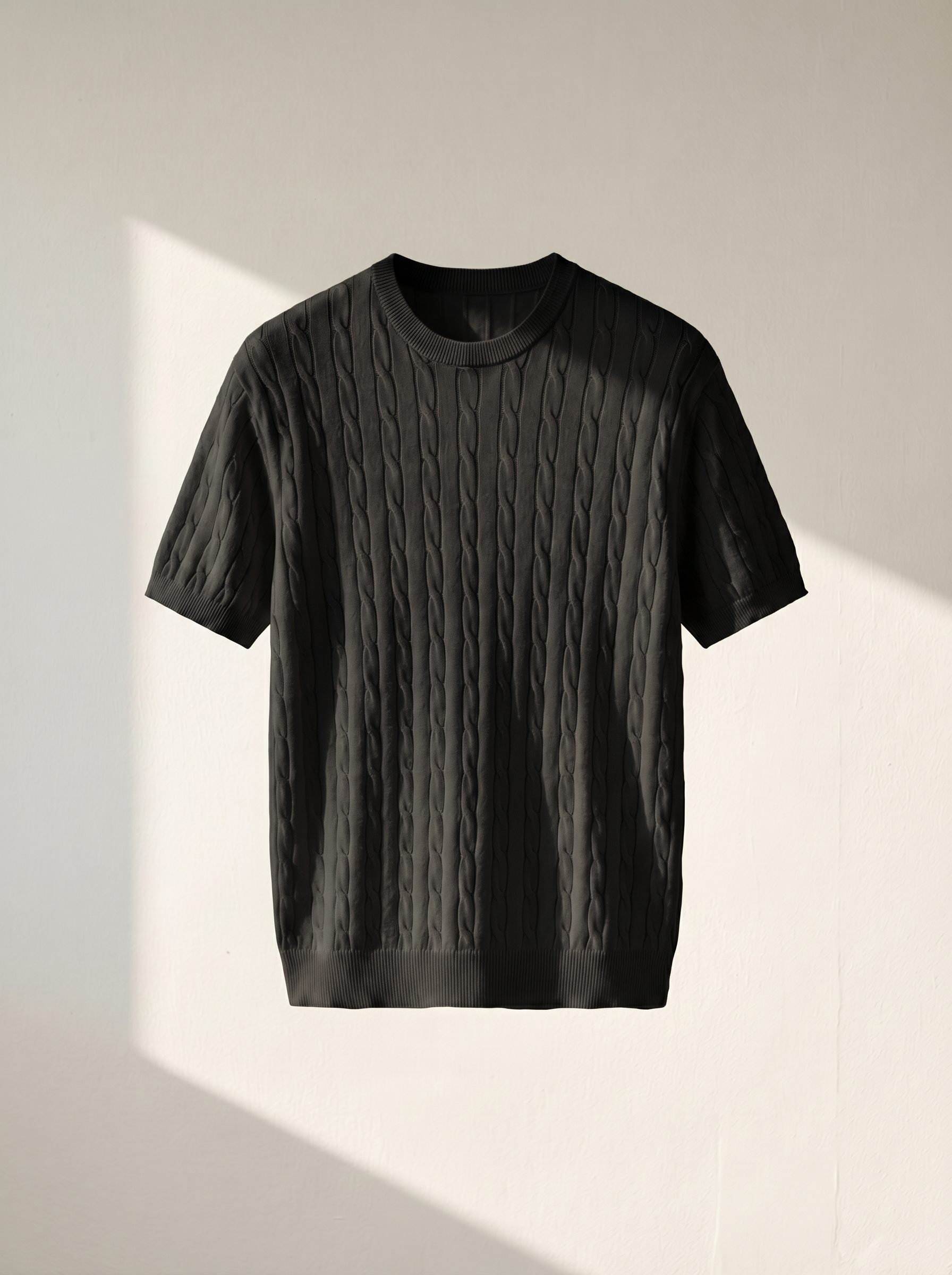 Erkek Regular Fit Saç Örgü Pamuklu Triko T-Shirt Modeli