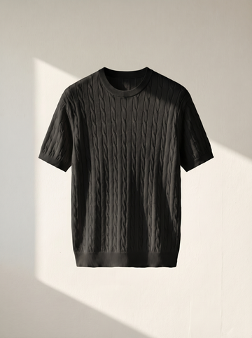 Erkek Regular Fit Saç Örgü Pamuklu Triko T-Shirt Modeli