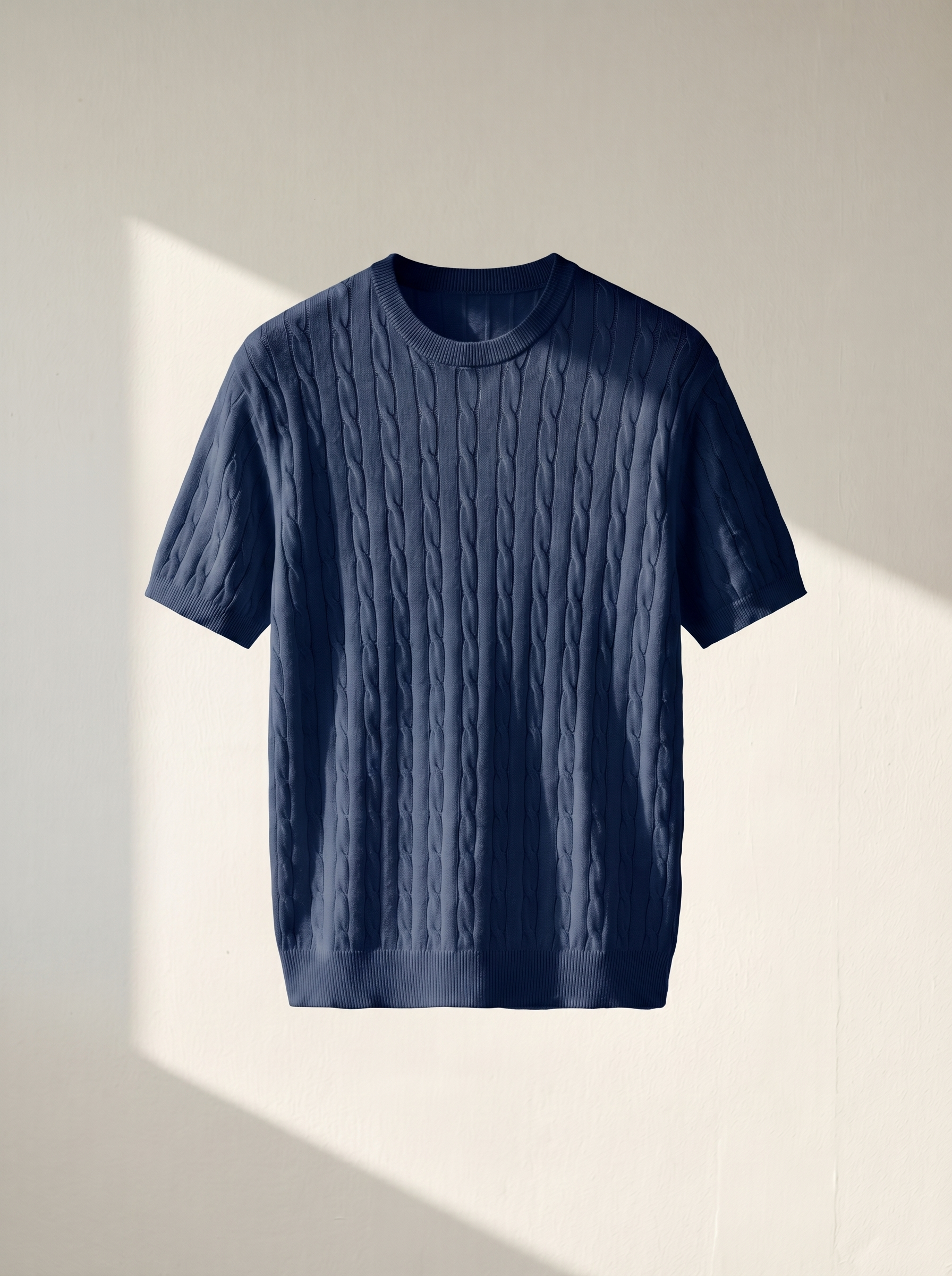 Erkek Regular Fit Saç Örgü Pamuklu Triko T-Shirt Modeli