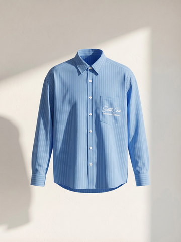 Erkek Oversize Santa Cruz Nakışlı Çizgili Poplin Gömlek Modeli