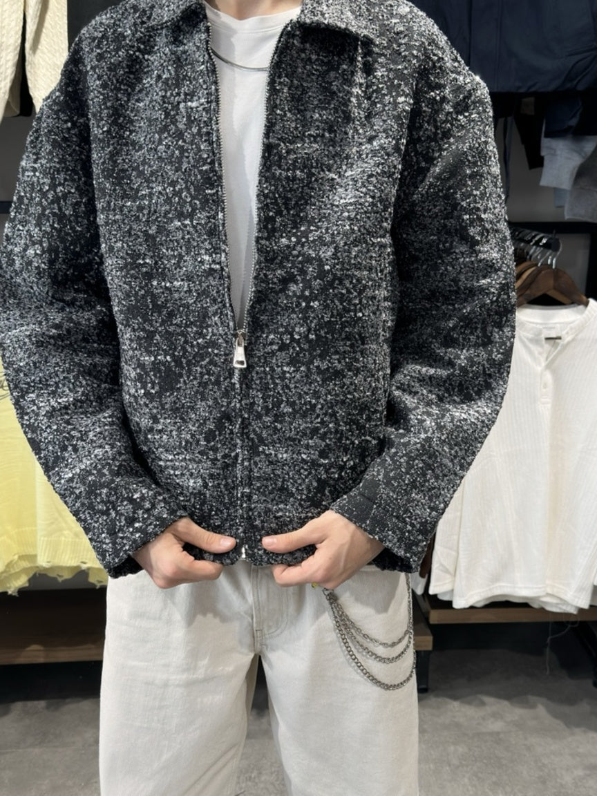 Antrasit premium dokulu hasır oversize mont ürün odaklı ön görünüm