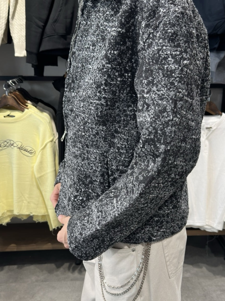 Antrasit premium dokulu hasır oversize mont ürün odaklı yan görünüm