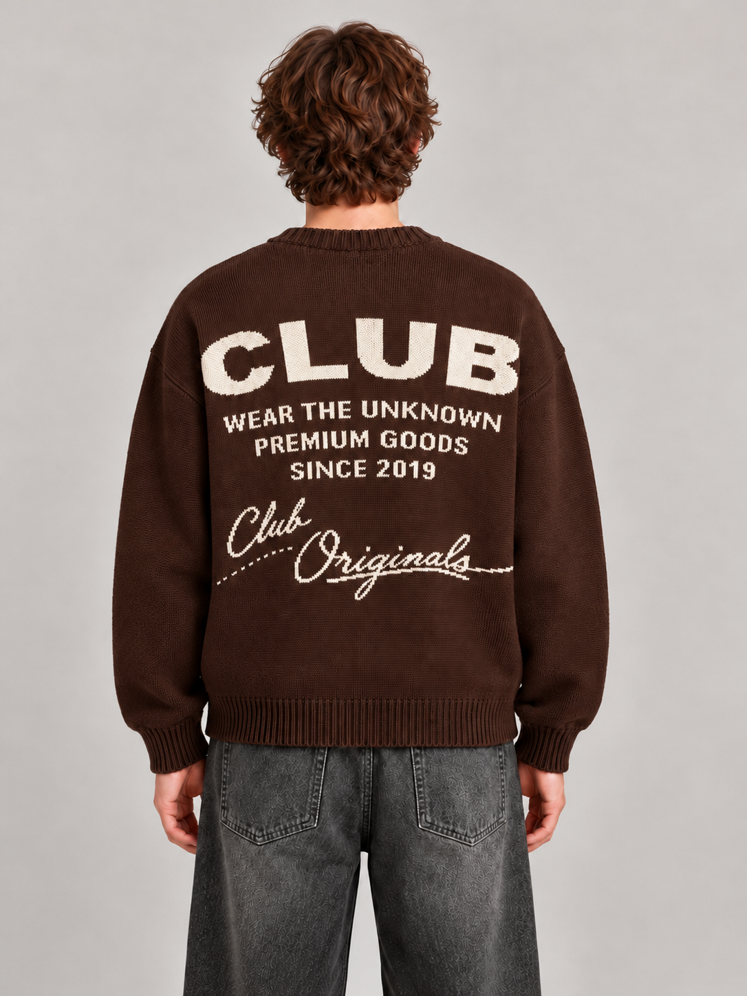 Kahve Club Originals Boxy Fit Triko Kazak ön görünüm
