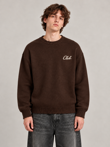 Kahve Club Originals Boxy Fit Triko Kazak ön görünüm