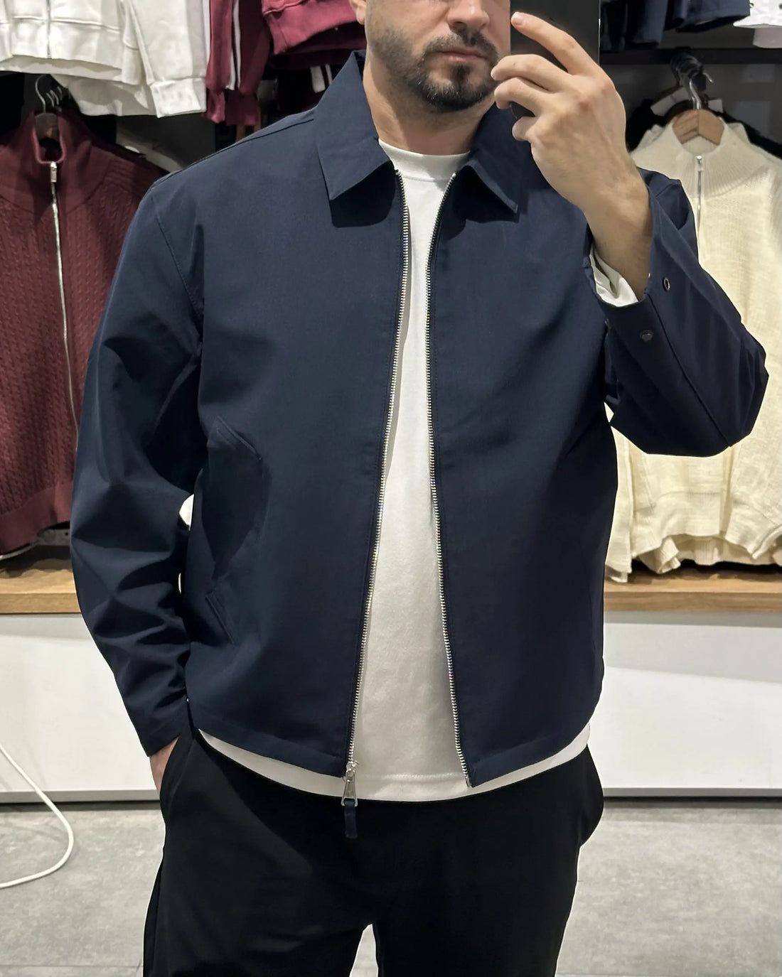 Lacivert mevsimlik su geçirmez boxy fit yağmurluk ceket